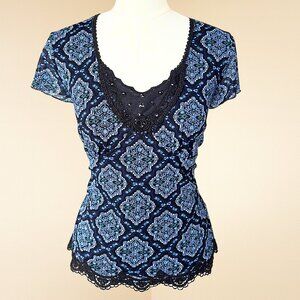 Y2K Embellished Blue Pattern Top